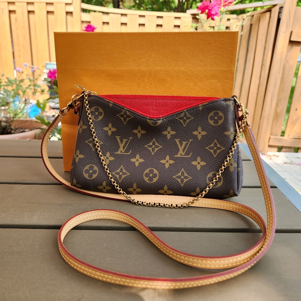 Louis Vuitton Monogram Pallas Crossbody Clutch Red